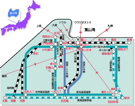 富山へのアクセスマップ